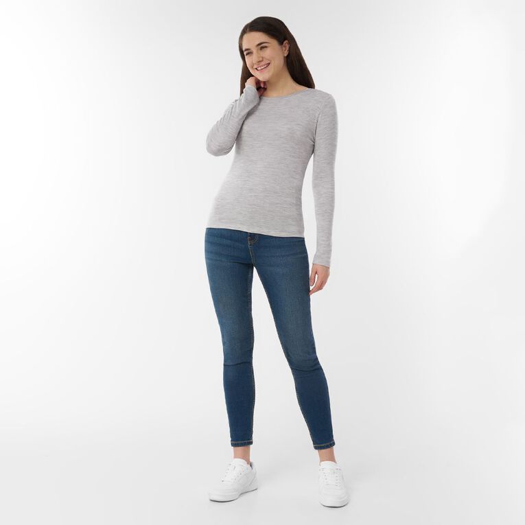 H&H Women's Merino Blend Crew Neck Top, Grey Light, hi-res