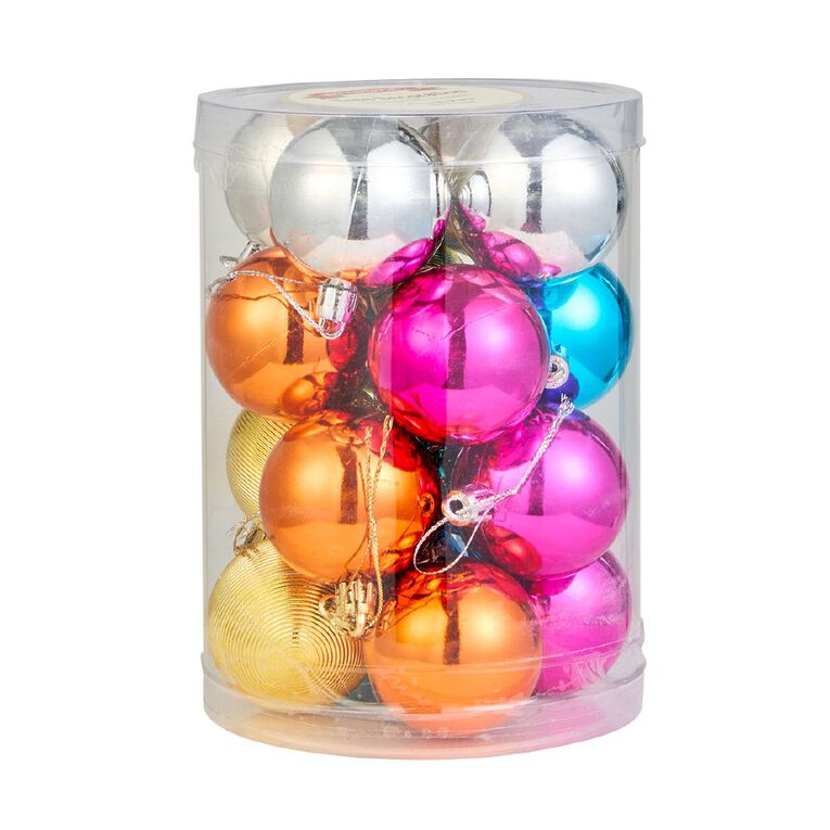 Wonderland Christmas Baubles 5cm Rainbow Brights 16 Pack, , hi-res