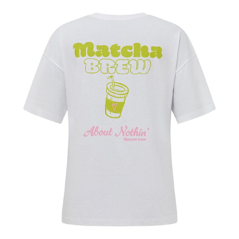 H&H Women's Short Sleeve Boyfriend Graphic Tee, White MATCHA, hi-res