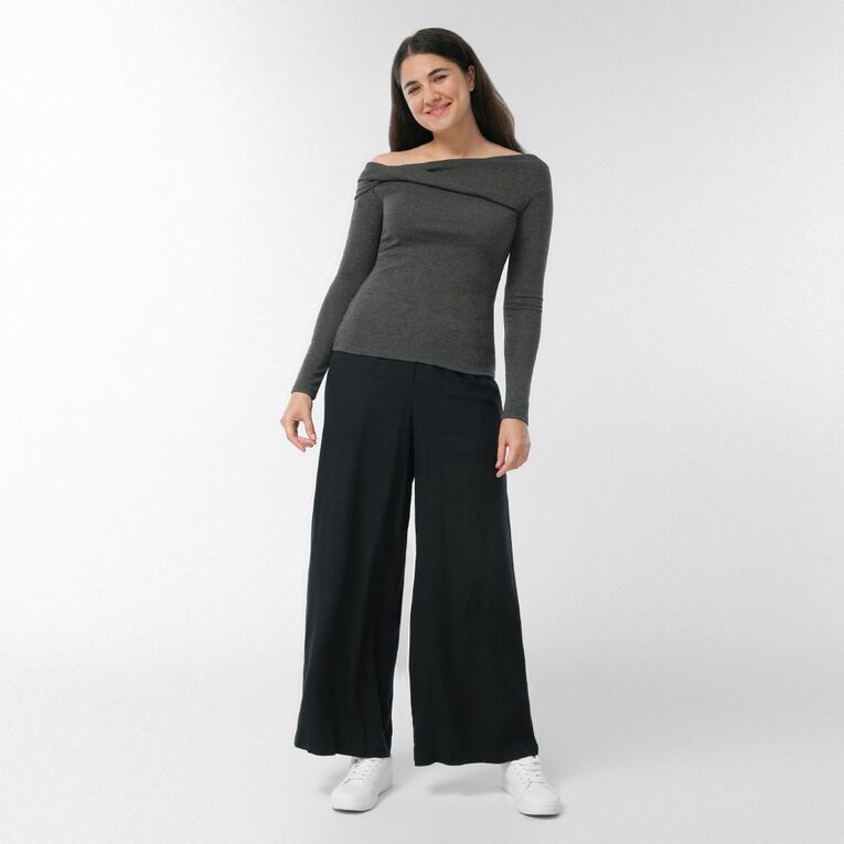 H&H Women's Long Sleeve Ribbed Twist Neckline Top, Grey Mid, hi-res