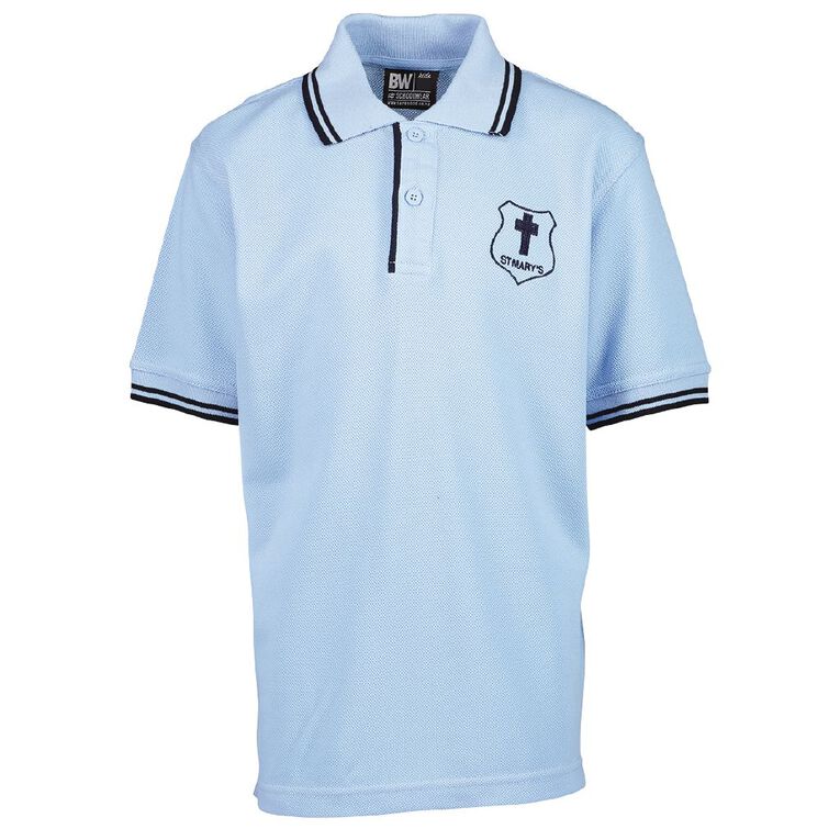 Schooltex St Mary's Hastings Short Sleeve Polo with Embroidery, Blue/Navy, hi-res
