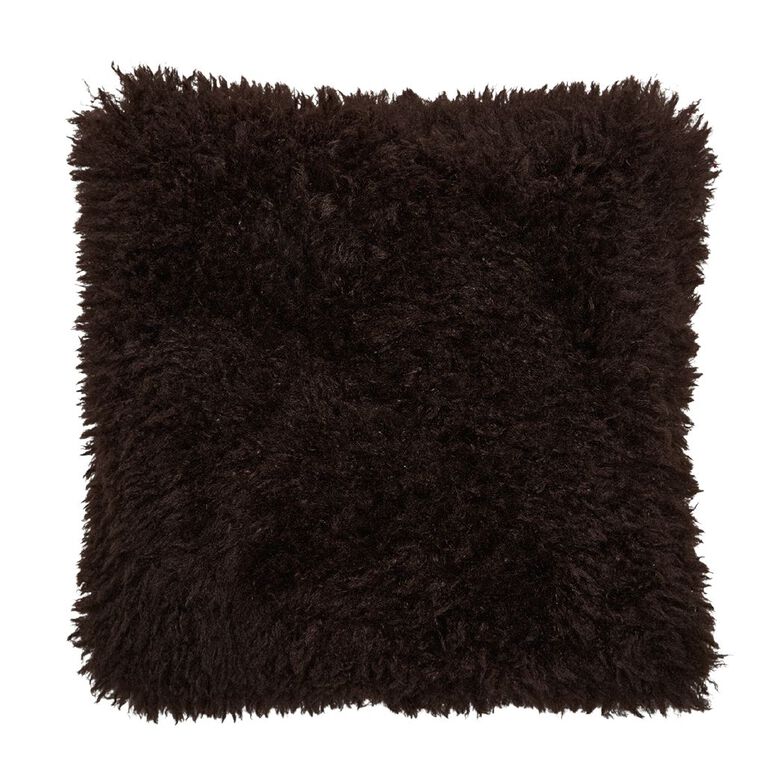 Living & Co Cushion Shaggy Faux Fur Brown Mid 45cm x 45cm, , hi-res
