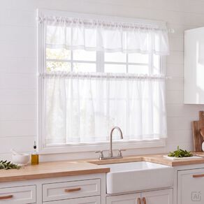 Living & Co Sheer Cafe Curtains 200cm x 30cm + 200cm x 60cm White