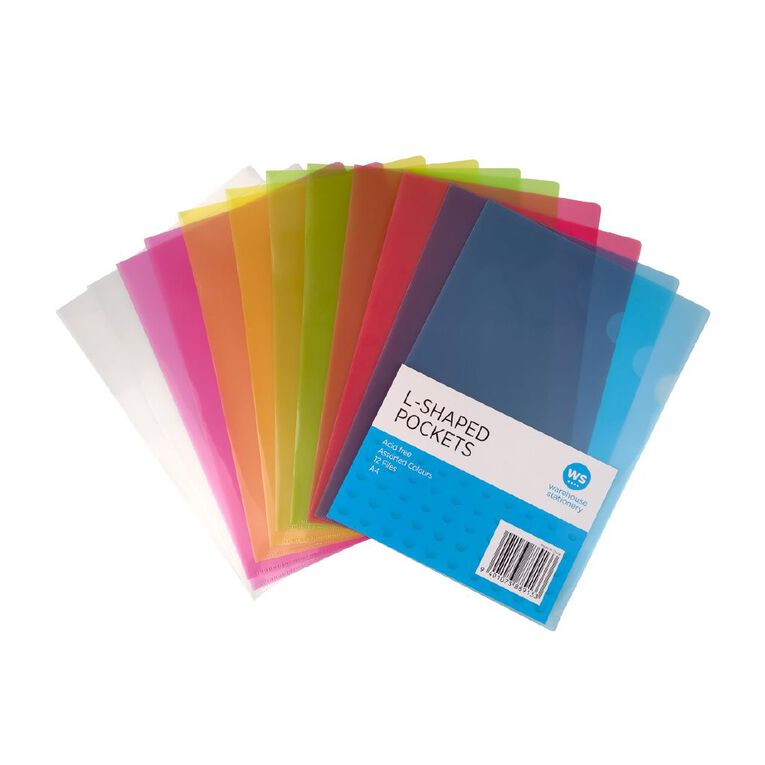 WS L-Shaped Pockets 12 Pack Assorted A4, , hi-res