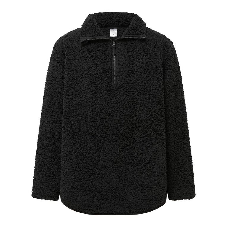 H&H Men's Sherpa Quarter Zip Lounge Sweater, Black, hi-res