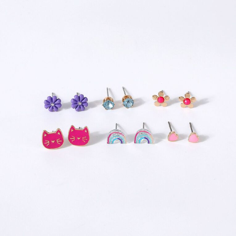 Young Original Kids' Stud Rainbow Earrings 6 Pairs, , hi-res