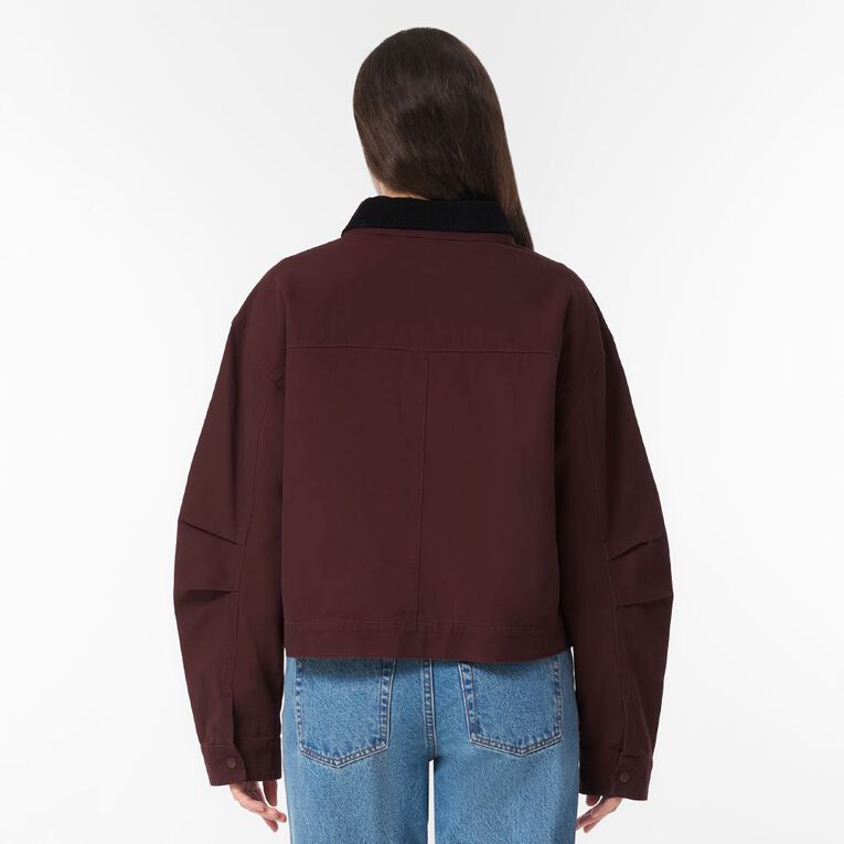 H&H Women's Contrast Collar Barn Jacket, Brown Dark, hi-res