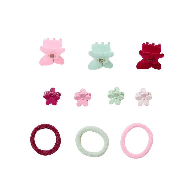 Poppi Hair Clips and Hair Elastics Cherry and Mint Flower Set, , hi-res