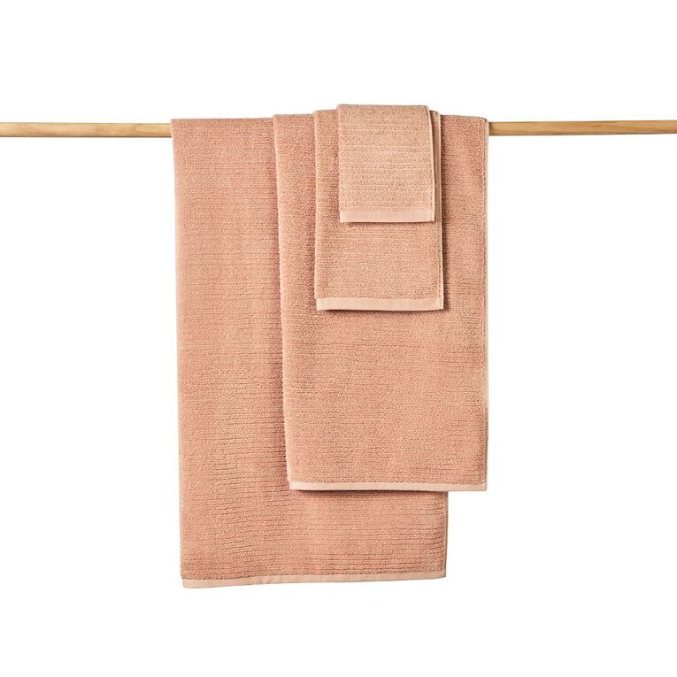 Living & Co Plush Ribbed Bath Towel Rust 68cm x 137cm, Rust, hi-res
