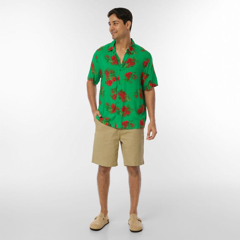 H&H Men's Short Sleeve Festive Shirt, Green Mid, hi-res
