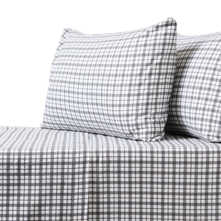 Living & Co Cotton Flannelette Sheet Set Layton Grey Super King, , hi-res