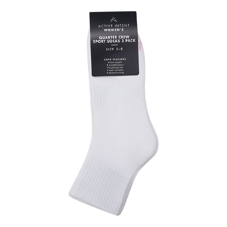 Active Intent Women's Twisted Quarter Crew Socks 3 Pack, White, hi-res