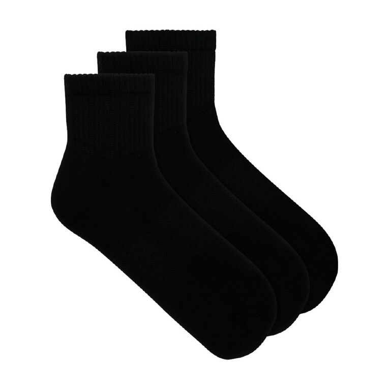 Underworks Women's Bamboo Quarter Crew Socks 3 Pack, Black, hi-res