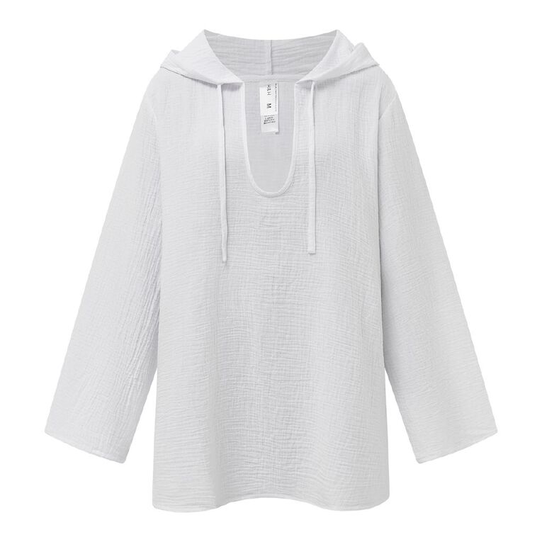 H&H Women's Cotton Hooded Swim Coverup, White, hi-res