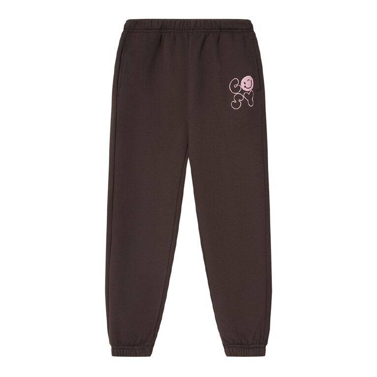 Young Original Cosy Fleece Cuffed Trackpants, Brown Dark, hi-res
