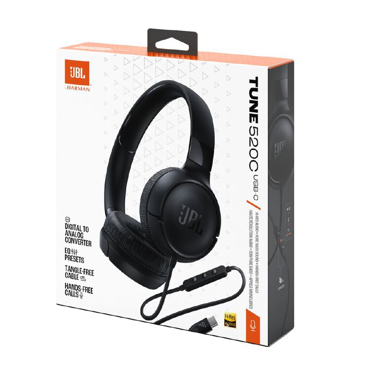 JBL Tune 520C USB-C Wired On-Ear Headphones Black, , hi-res