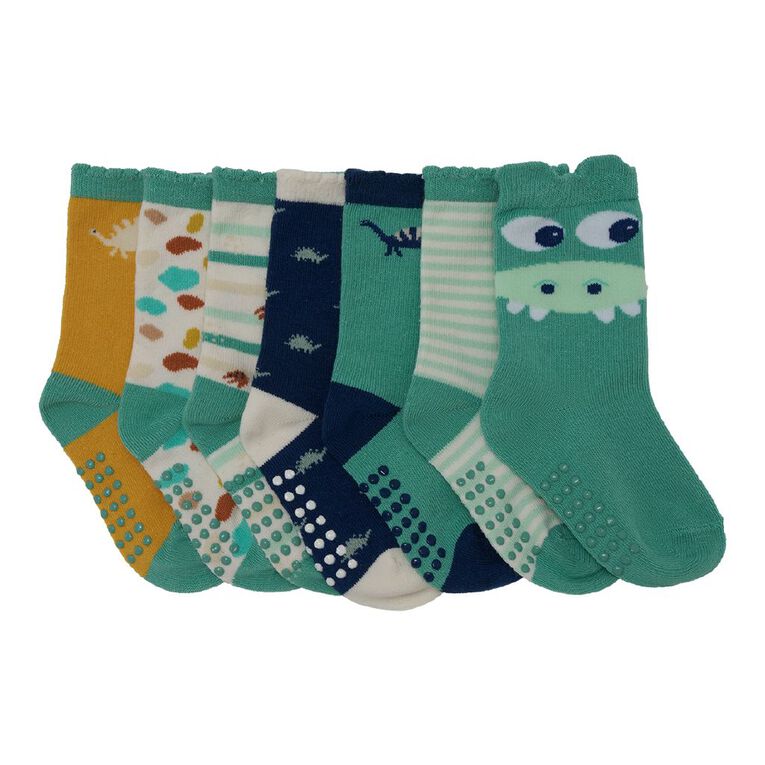 H&H Infants' Jaquard Crew Socks 7 Pack, Green Light, hi-res