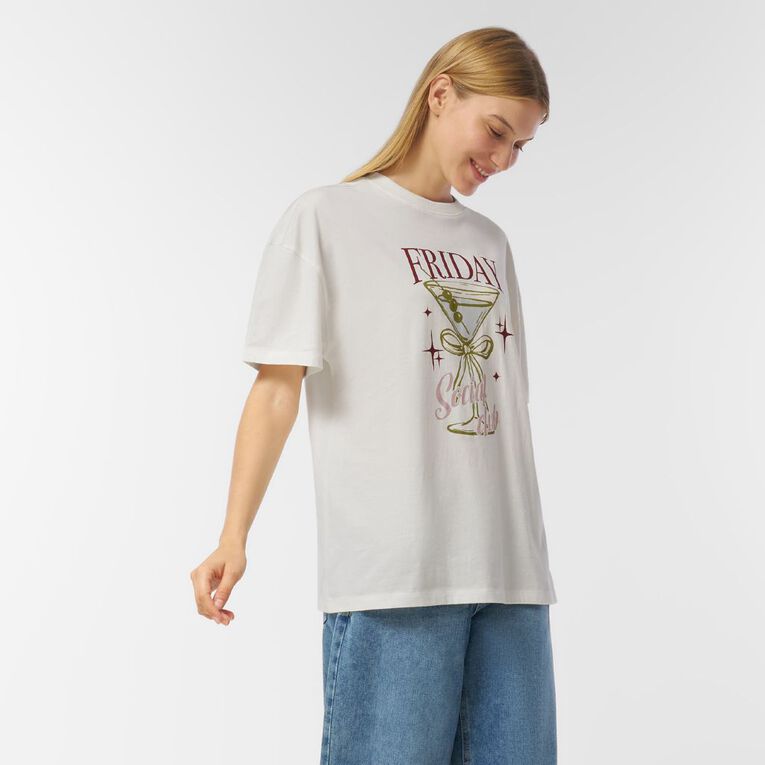 H&H Women's Short Sleeve Boyfriend Graphic Tee, Cream SPRITZ, hi-res