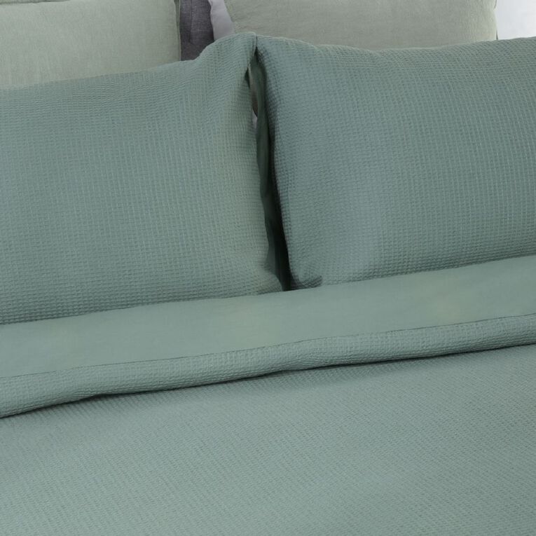 Maison d'Or Duvet Cover Set Luxury Waffle Green King Single, , hi-res