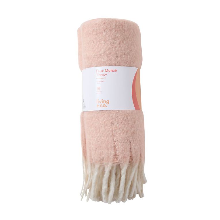 Living & Co Faux Mohair Throw Pink 127cm x 152cm, , hi-res