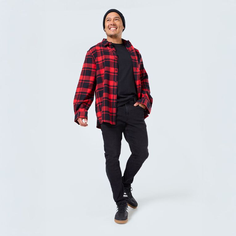 H&H Men's Flannelette Shirt, Red/Black, hi-res