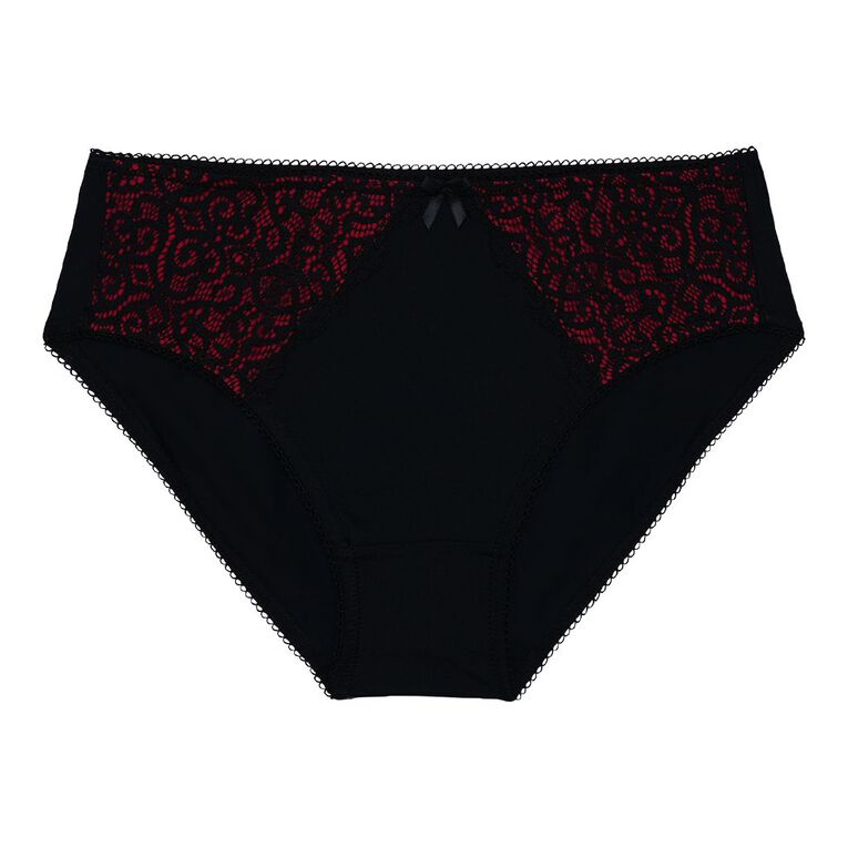 H&H Women's Bella Plain & Lace Bikini Brief, Red Mid, hi-res