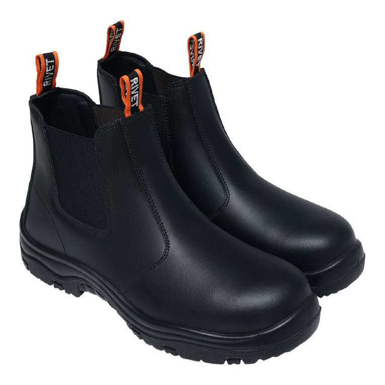 Rivet Men's Omgee Slip On Steel Toe Work Boots, Black/Orange, hi-res