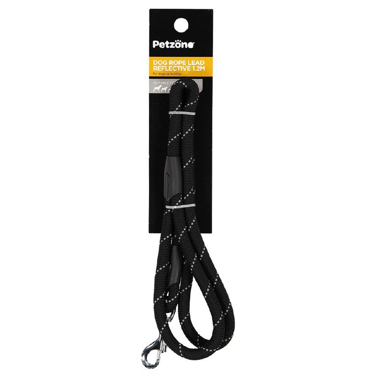 Petzone Reflective Rope Lead Black 120cm, , hi-res