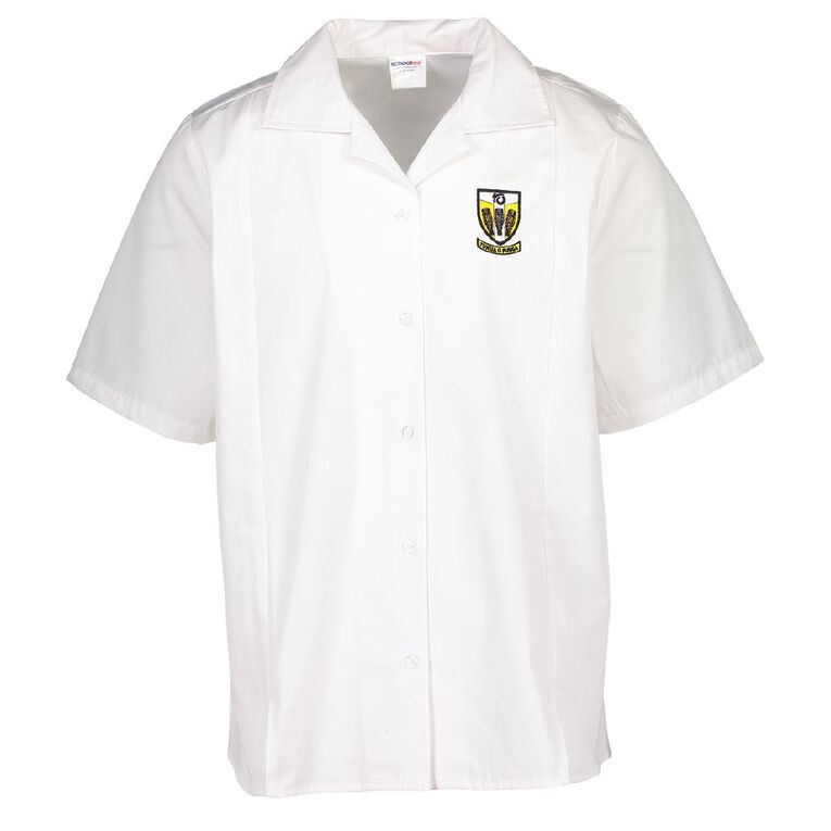 Schooltex Tikipunga High Short Sleeve Split Hem Blouse with Embroidery, White, hi-res
