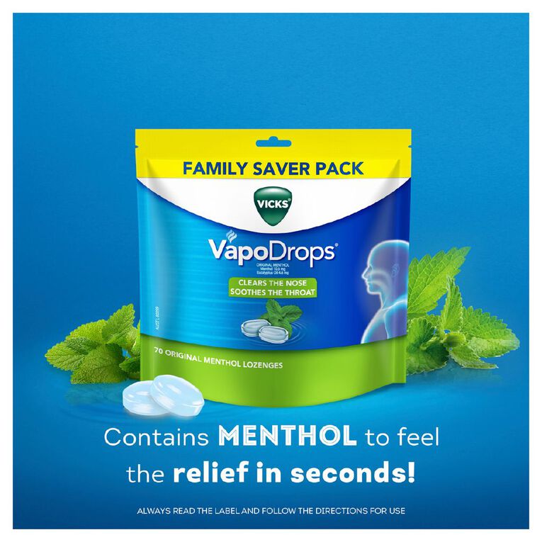 Vicks VapoDrops Original Menthol Lozenges, , hi-res