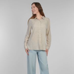 H&H Women's Long Sleeve Essential Linen Blend Shirt
