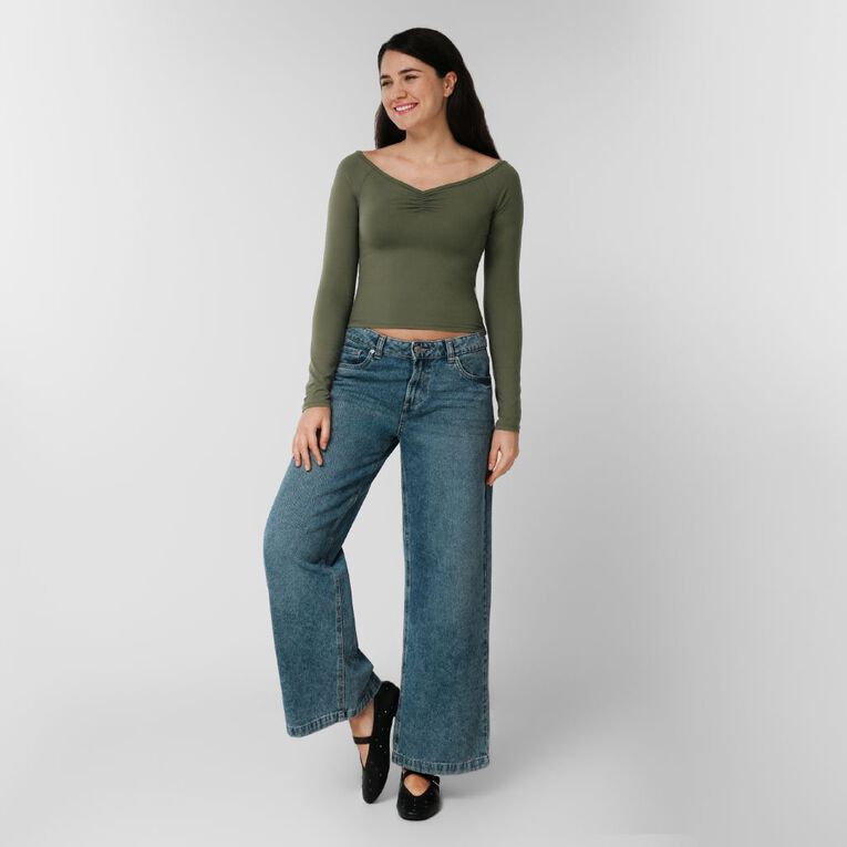 H&H Women's Contour Sweetheart Off Shoulder Top, Green Dark, hi-res