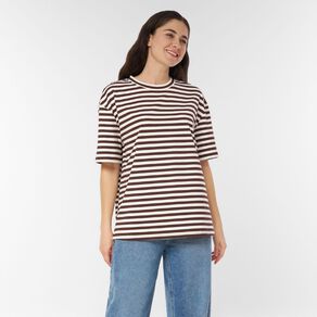 H&H Women's Short Sleeve Boxy Stripe Tee