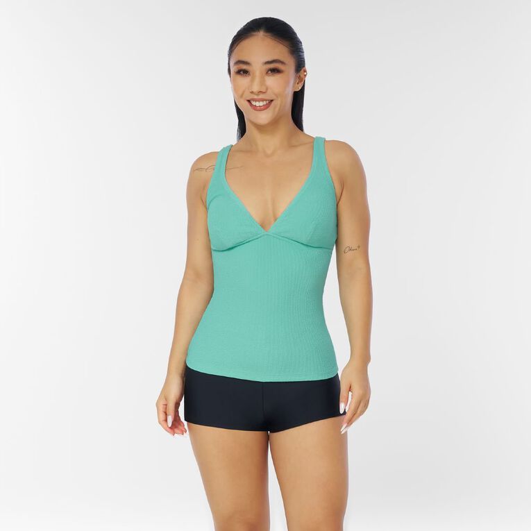 H&H Women's Crinkle Tankini, Green Mid, hi-res