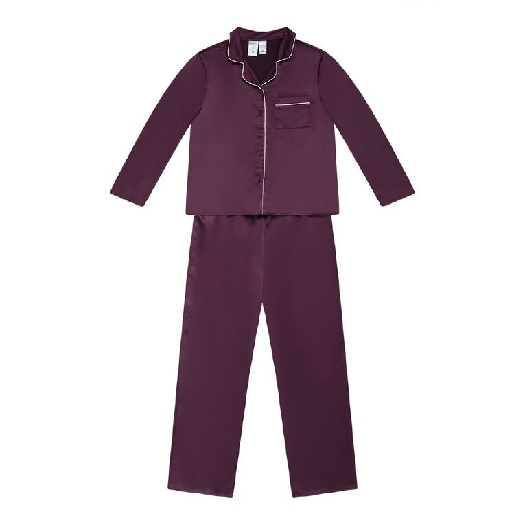 H&H Girls' Satin Button Up Pyjama Set, Red Mid, hi-res