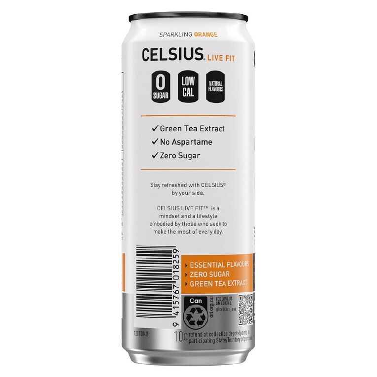 Celsius Orange Energy Drink Can 330ml, , hi-res