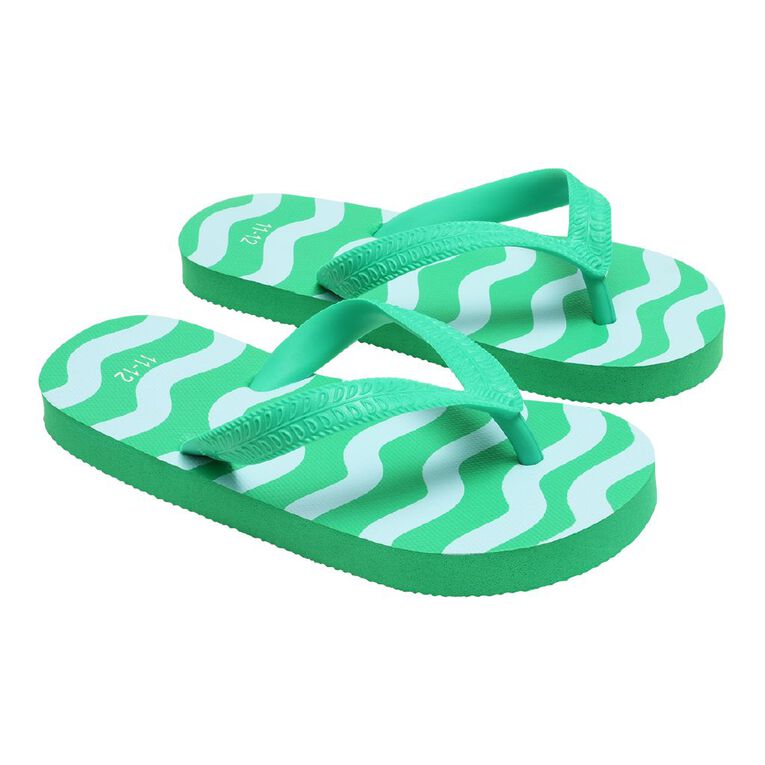 Young Original Senior Kids' Printed Jandals, Green, hi-res