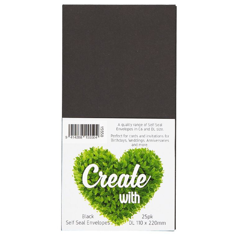 Create With DL Envelope Black 25 Pack, , hi-res