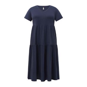 H&H Curve Women's Short Sleeve Slub Tier Midi Dress