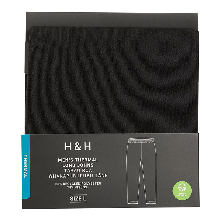 H&H Men's Thermal Long Johns, Black, hi-res
