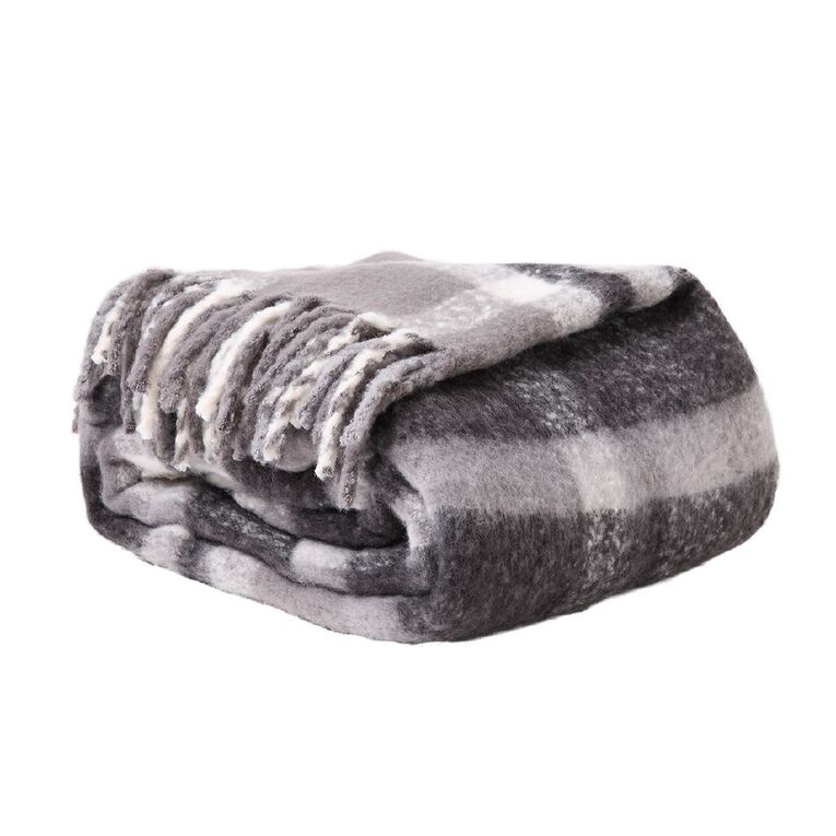 Living & Co Super Soft Plaid Blanket Black Queen, , hi-res