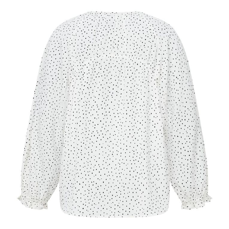 H&H Women's Long Sleeve Gather Detail Blouse, White/Black, hi-res