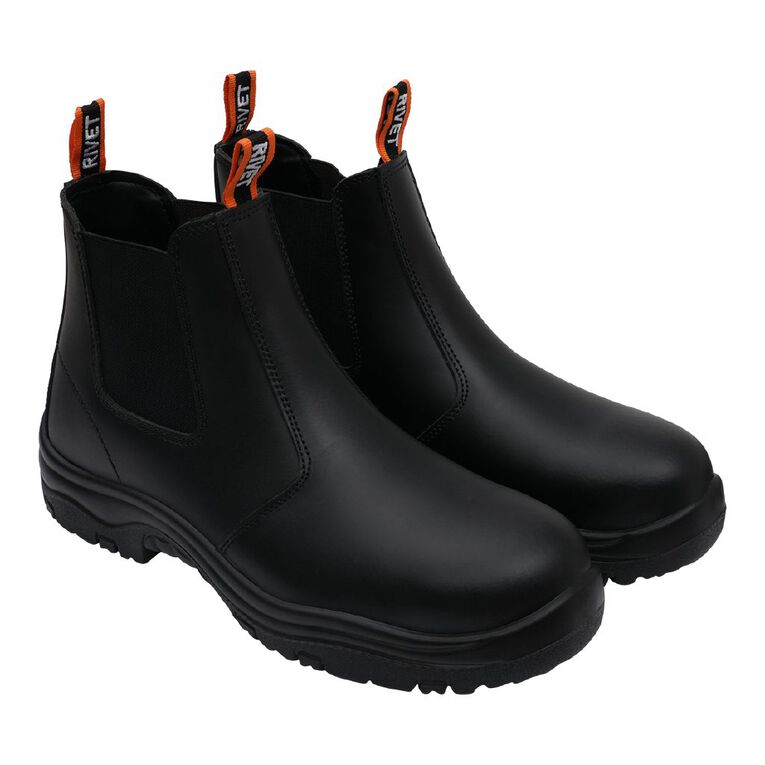 Rivet Men's Omgee Slip On Steel Toe Work Boots, Black, hi-res