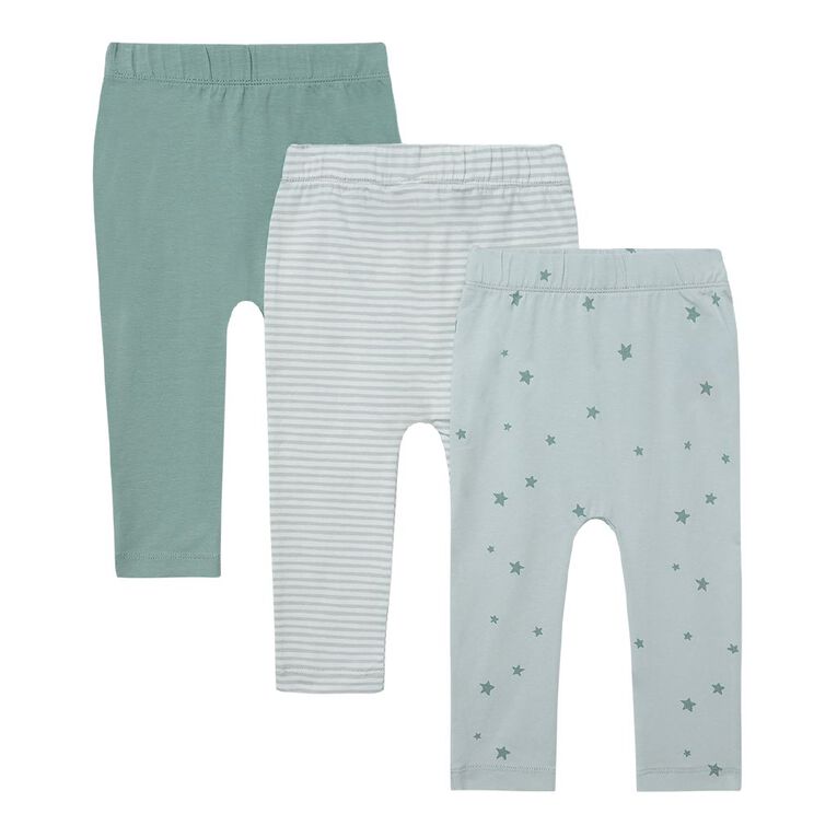 Young Original Babies' Printed Leggings 3 Pack, Green Light, hi-res