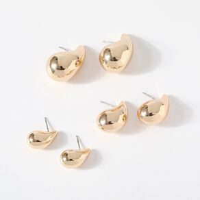 Tear Drop Stud Earrings 3 Pairs