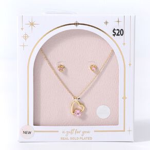 Gold Plated Heart Earrings & Necklace Set