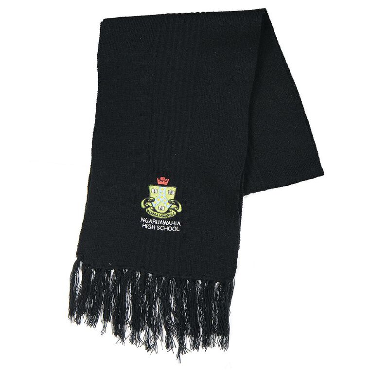 Schooltex Ngaruawahia Scarf with Embroidery, Black, hi-res
