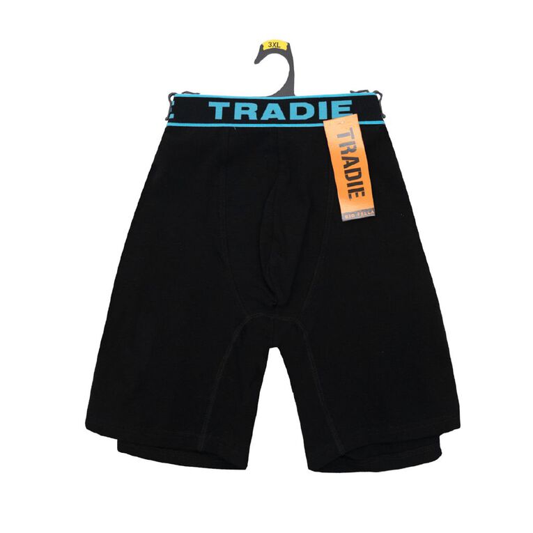 Tradie Big Fella Long Leg Trunks, Black/Blue, hi-res