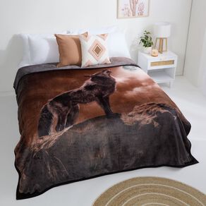 Living & Co 400gsm Mink Feel Blanket Wolf Multi-Coloured Queen