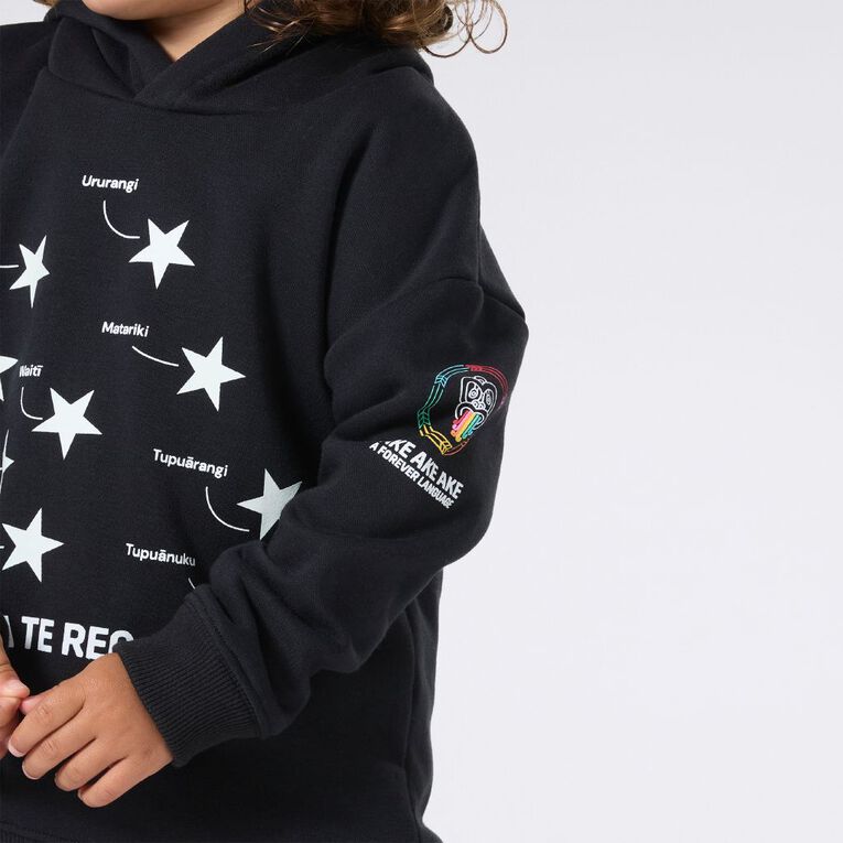 MLC Kids' Matariki Glow In The Dark Hoodie, Black, hi-res